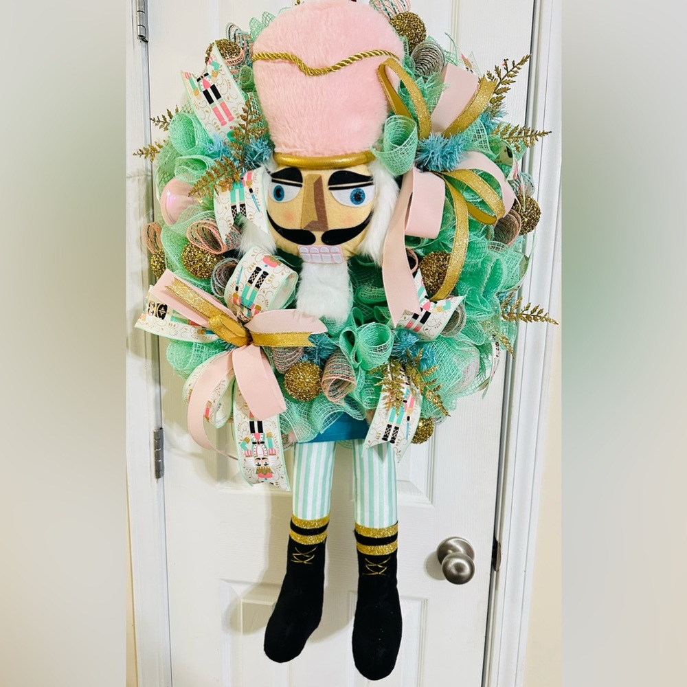 Festive Nutcracker Holiday Wreath with Gold and Green Accents